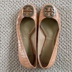 Tory Burch Faux-Croc Tan Ballet Flats
